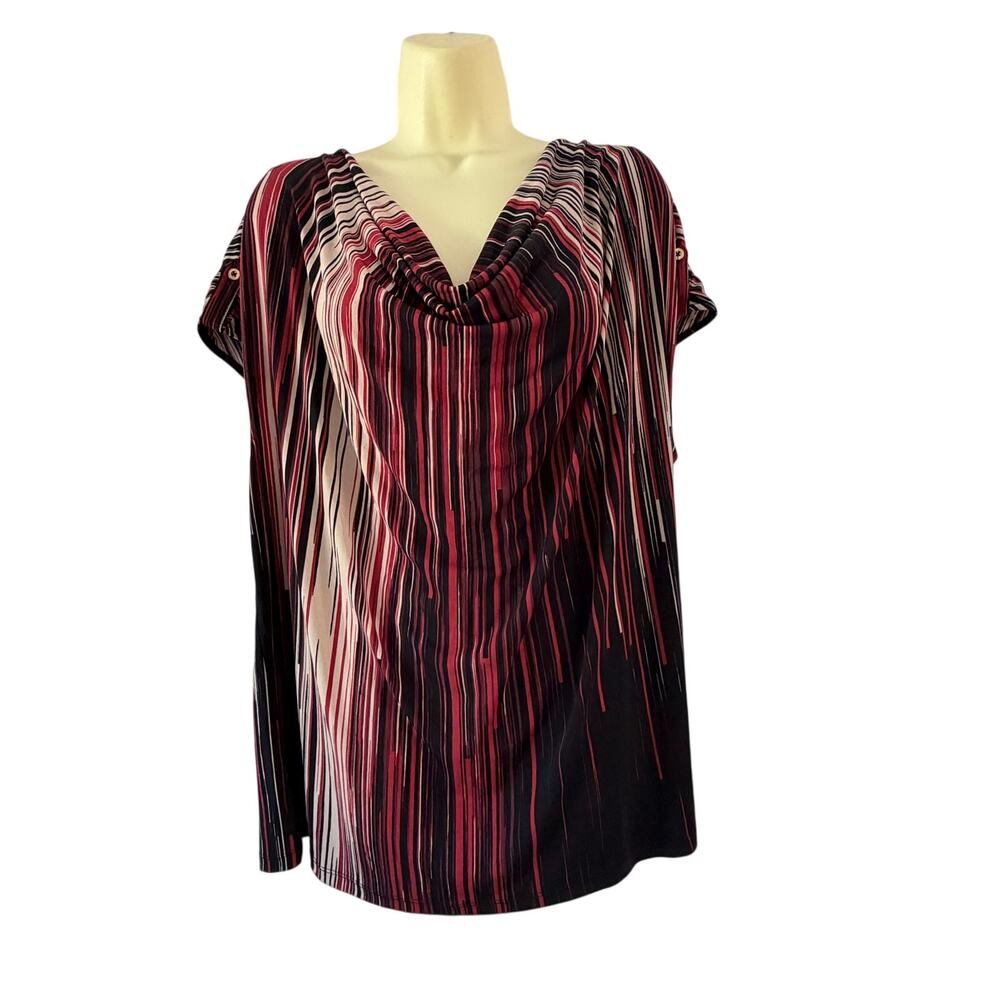 Liz Claiborne Woman Size 3X Dramatic Striped Slink Knit Top Blouse Y2K Vintage